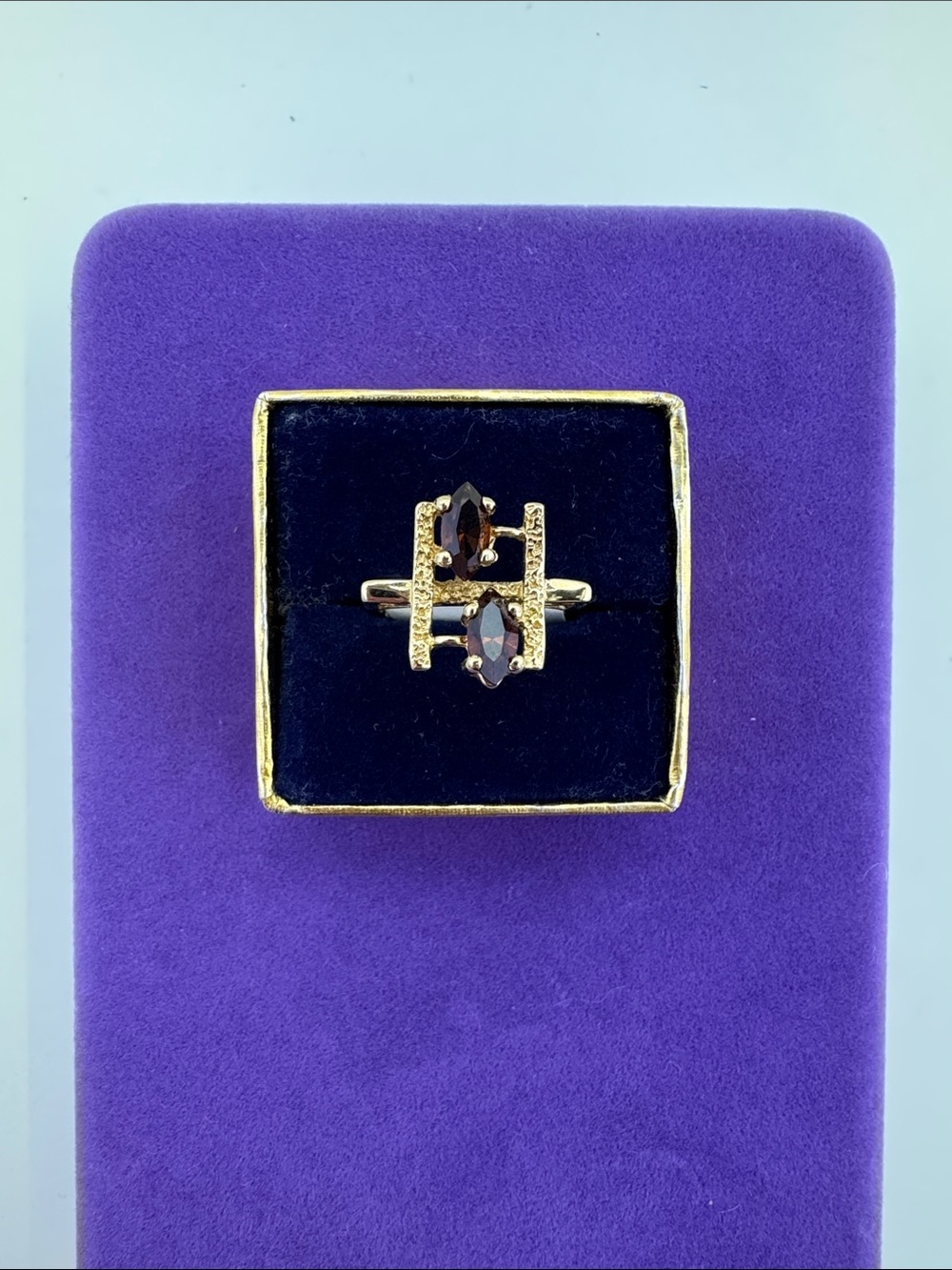 💛 Vintage Gold Plated Double Marquise Garnet Ring | New Old Stock